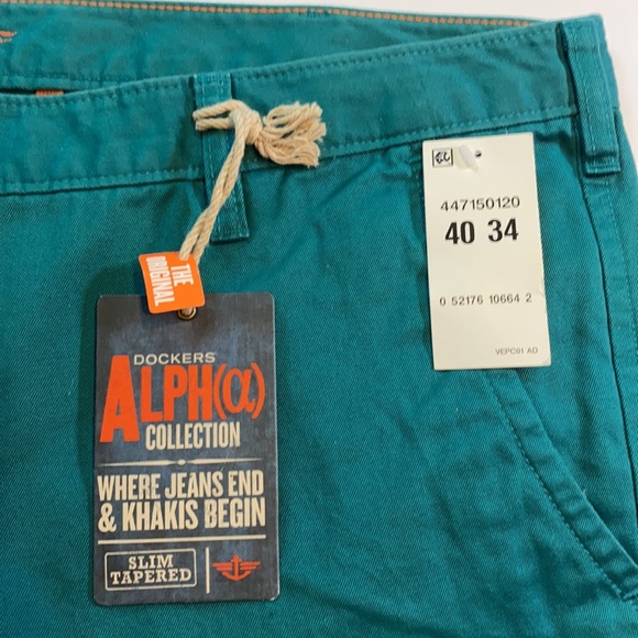 Dockers Alpha Slim Size 40 x 34 Slim Tapered Fit 100% Cotton Khaki Jeans New - Picture 4 of 14